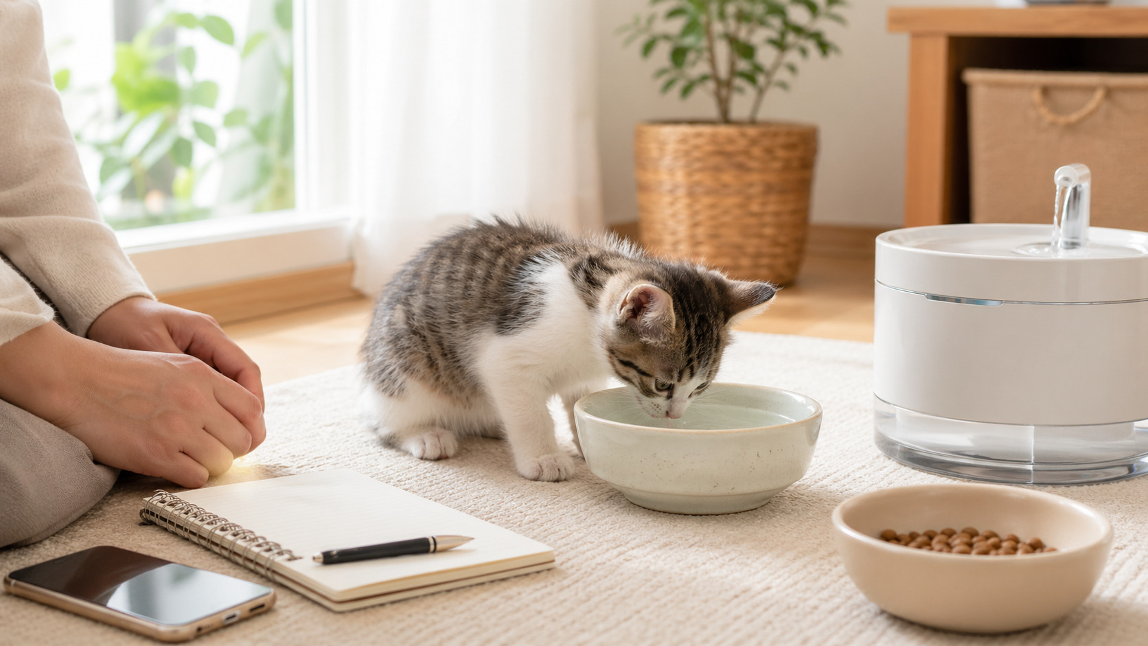 水を飲まない子猫を見守る家庭の水飲み環境