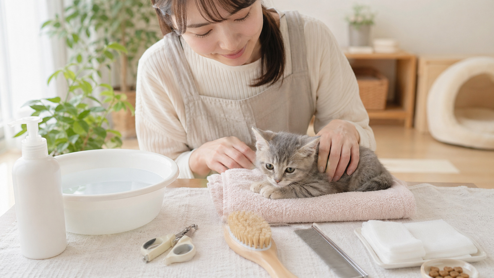 子猫のお風呂や爪切りを無理なく行うためのお手入れ準備