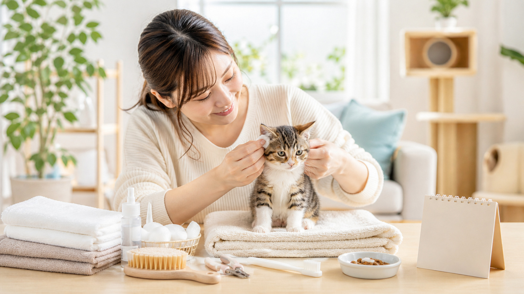 子猫のお風呂や爪切り、ブラッシングを無理なく続けるお手入れ頻度