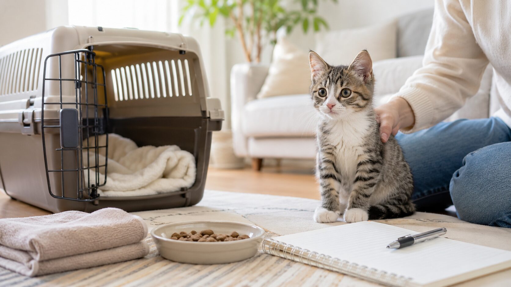 キャリーに慣れて安心して通院準備をする子猫