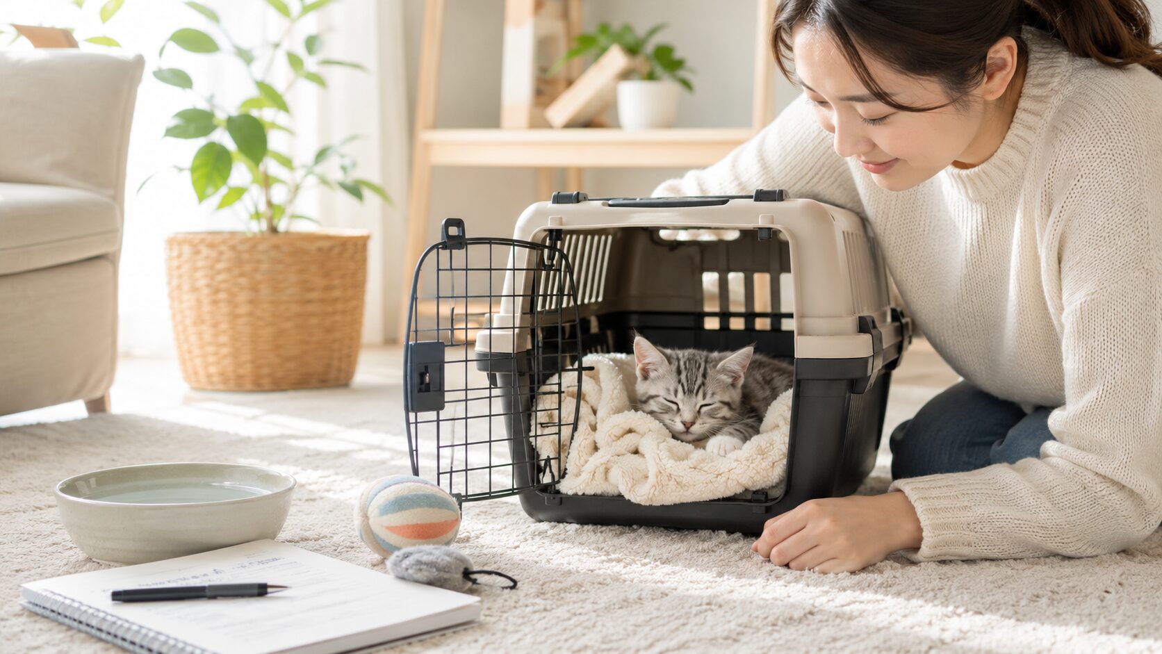 キャリーバッグの中で安心して休む子猫